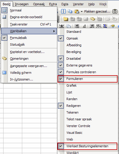 Werkbalken met besturingselementen tonen