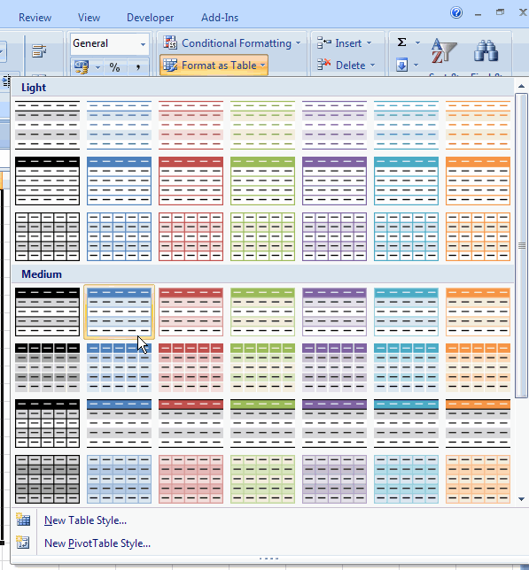 Microsoft Excel Autoformat Templates