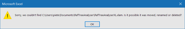 Excel cannot find an add-in file