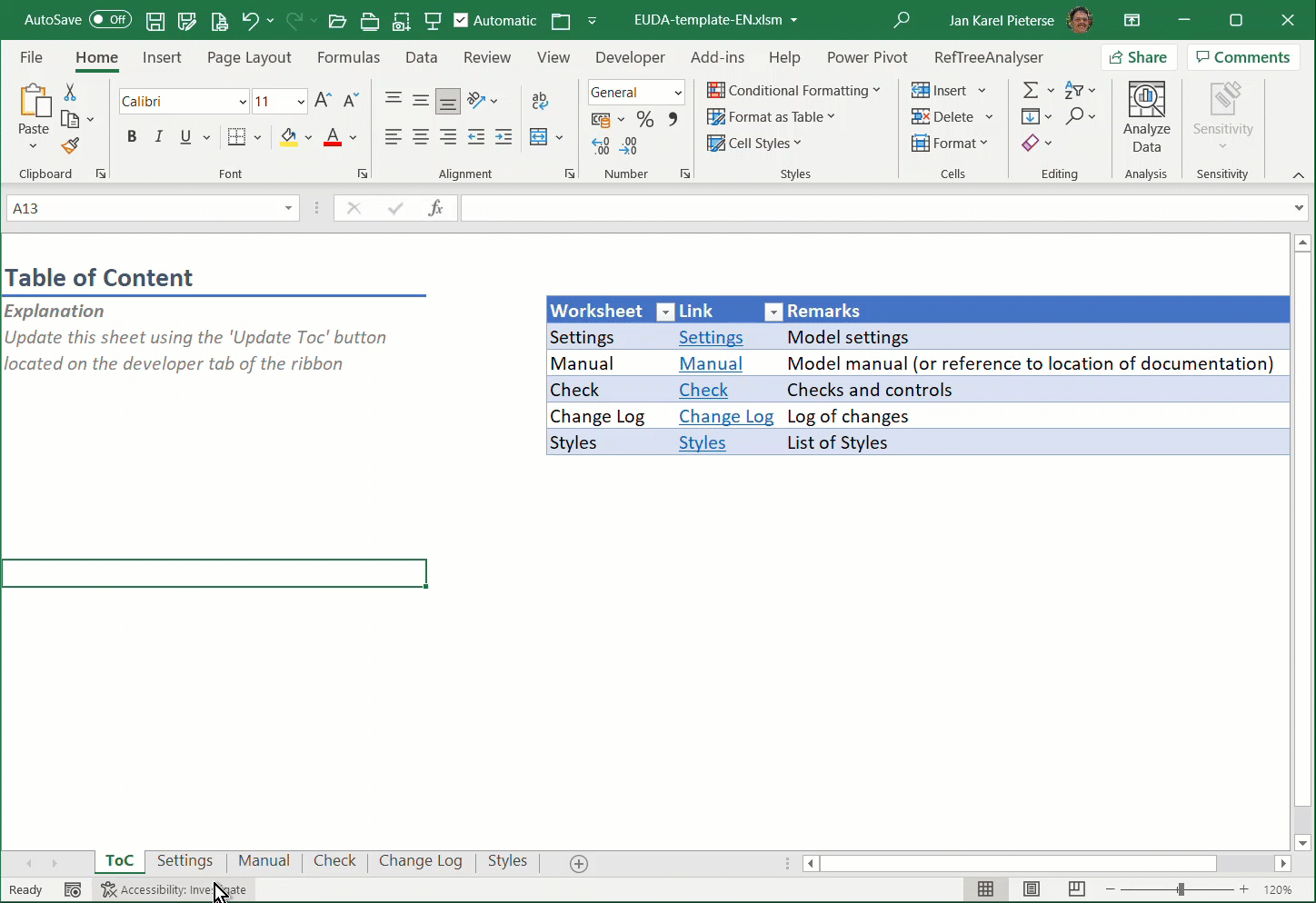 The accessibility checker in Excel