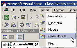 Inserting a class module in the VBA Editor