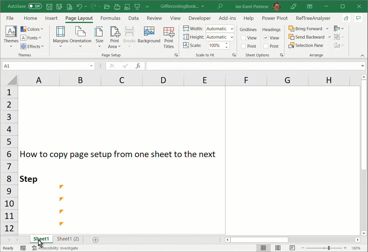 Video showing how to copy the page setup from one worksheet to another in Excel