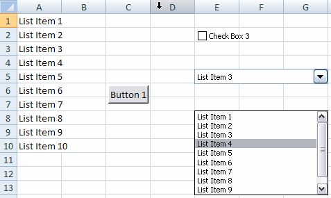 Enkele formulier besturingselementen op een Excel werkblad