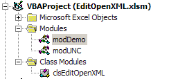 Content of the VBA project