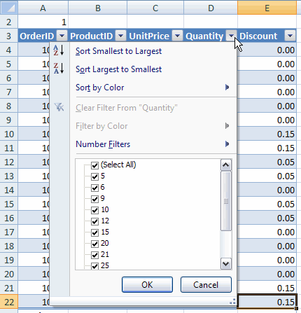  Table sort and filter drop-down