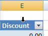 Mouse pointer indicating selection of a Table column
