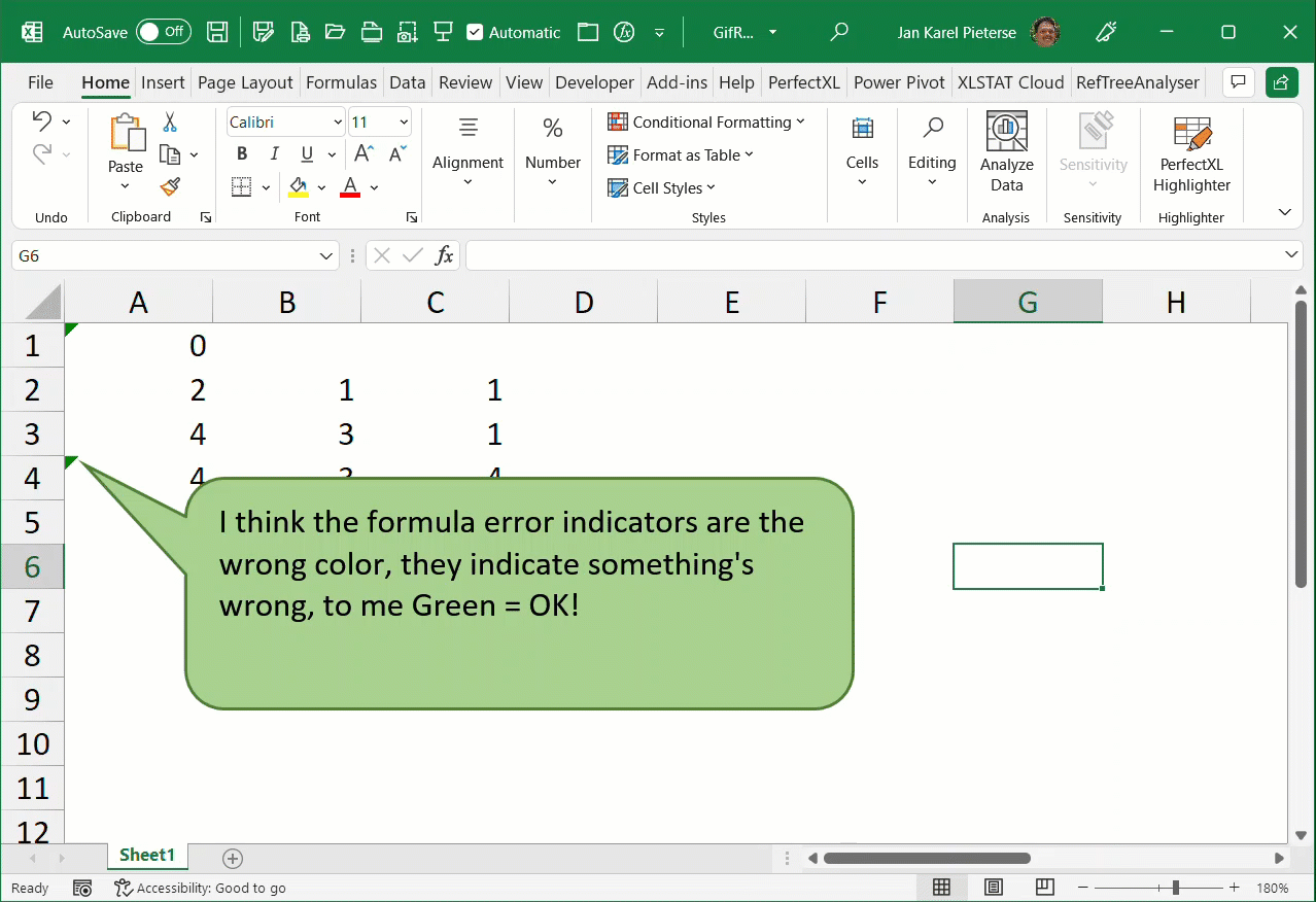 Video showing how to change the color of the Excel formula error indicator