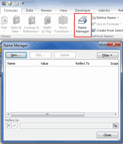 Excel Name Manager dialog