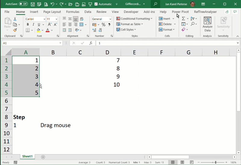 Dragging a range in Excel while holding the shift key