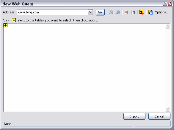 Inserting a web query in Excel
