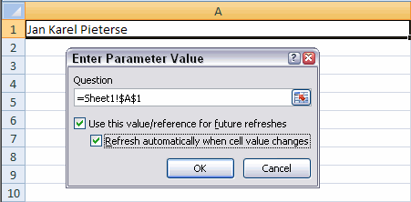 Excel prompts for a parameter value