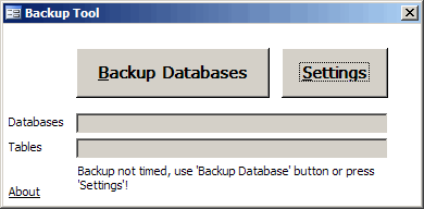 Access backup tool progress window