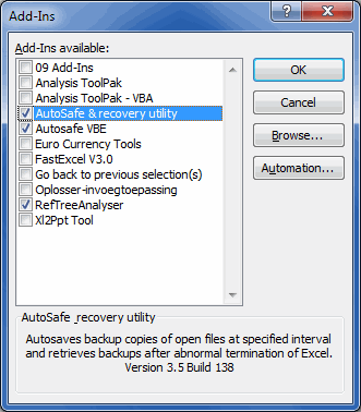 Add-ins dialog of Excel