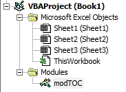 The VBAProject with one module