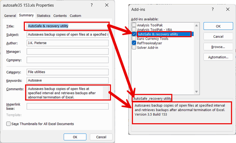 Which properties land where on the add-ins dialog