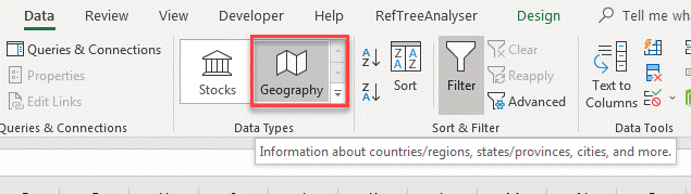 Select the countries click the Geography button