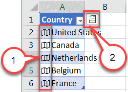 Excel adds a symbol in front of the country names