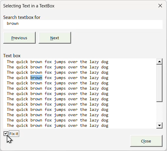 Video showing the fixed text selection in a text box