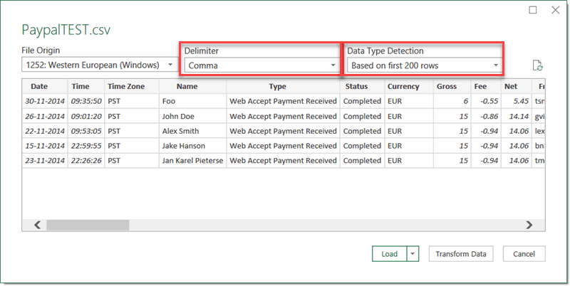 The first step of the PowerQuery From Text/CSV option