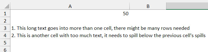 Long text in cells
