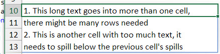 Long text distributed over cells