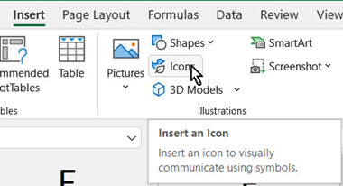The Insert Icon button of Excel