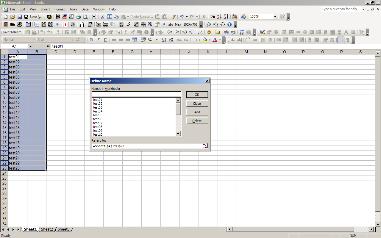 Managing names in Excel 2003