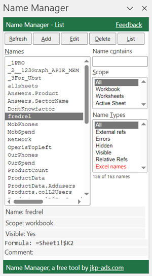 Name Manager add-in for Excel