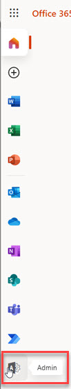 The Admin button on Office.com