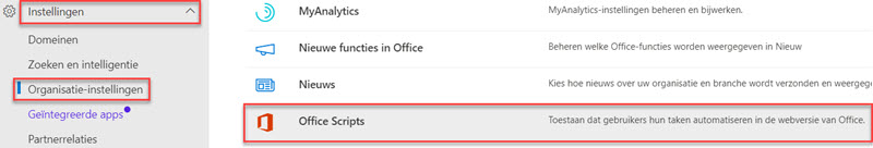 Microsoft 365 Beheercentrum Office Scripts In Organisatie instellingen