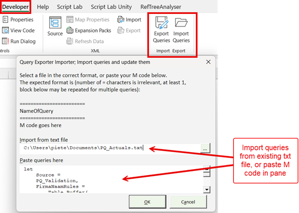 Query Exporter Importer import pane