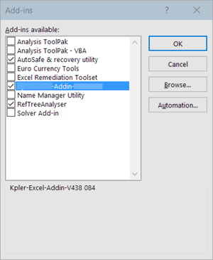 The add-ins dialog