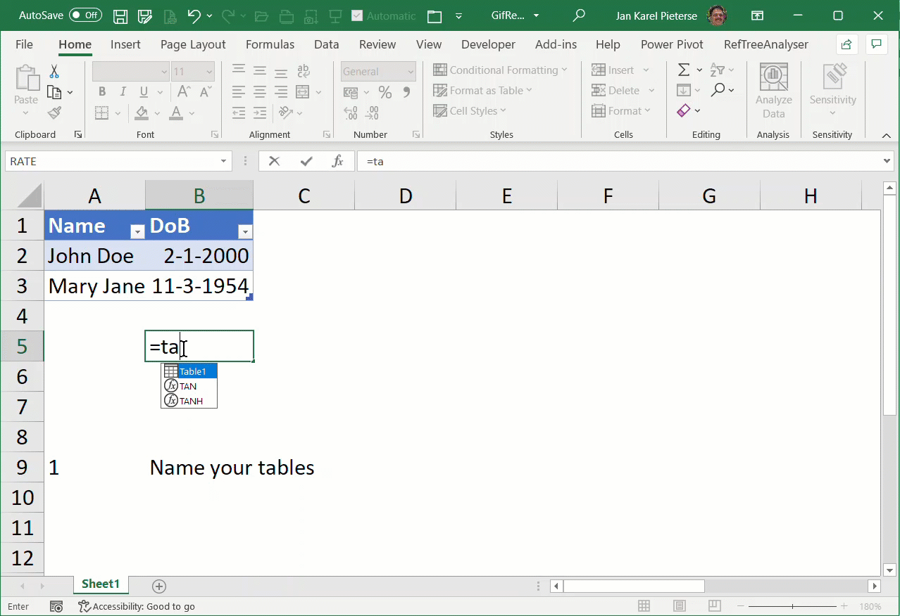 Adding a comment to a table helps understanding your Excel model