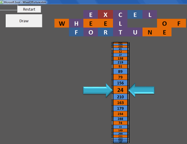 Wheel Of Fortune In Excel, Creating a wheel step 4