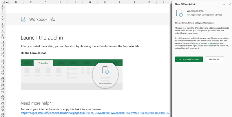 Excel shows the add-in after installation