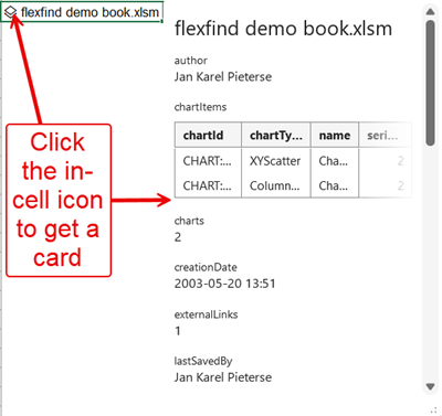 Screenshot: Workbook Info function with details card