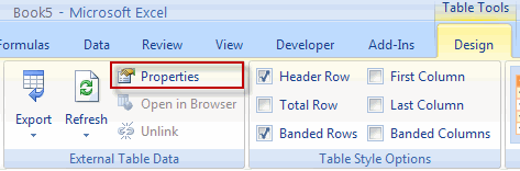 XML properties button on ribbon